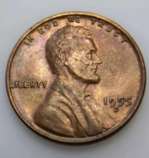 1955 D Lincoln Wheat Penny with BIE Die Break Error - Scarce Variety