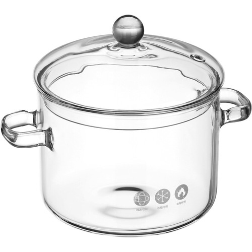 1350mL Glass Saucepan with Cover Stovetop Cooking Pot Glass Cookware Pot