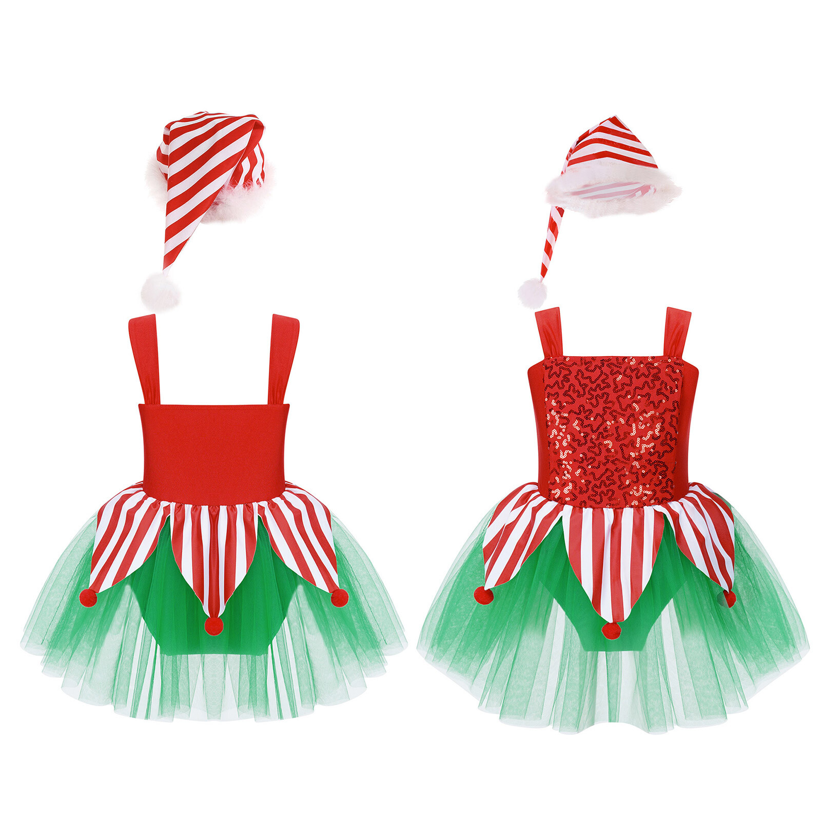iEFiEL Mädchen Weihnachtskostüm Ärmellos Weihnachtself Kleid mit Weihnachtshut