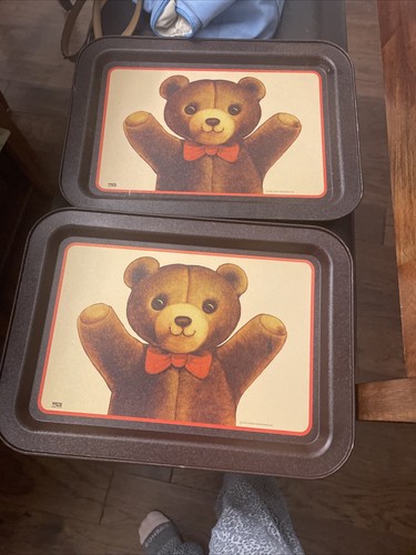 Bristol Ware Teddy Bear Tin Tray Made in USA 1983 Chein Industries Set Of 4 - Picture 5 of 5
