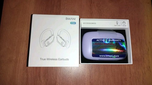 BMANl T16 True Wireless Sport Earbuds Purple Earhooks Built-in Mic - Picture 3 of 5
