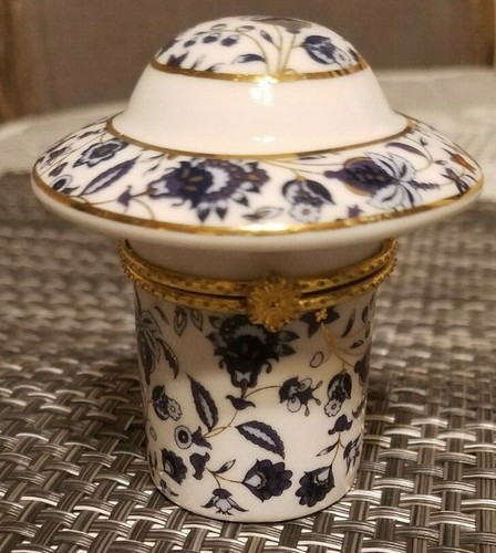 Pilz Porzellan Pillendose Schmuckdose, blau und gold - Bild 1 von 3