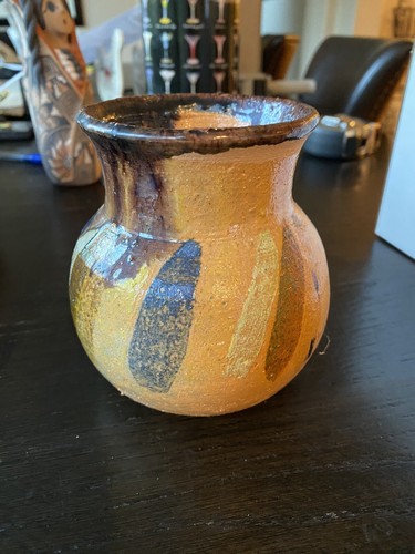 Vintage Clay Pitcher Hand Painted 4.75 Inches - Picture 2 of 4