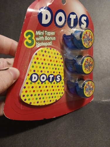 ⭐️ 2006 DOTS CANDY ADVERTISING THEMED PACK OF 3 MINI TAPE DESPENCERS AND NOTEPAD - Picture 2 of 5