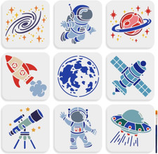 9Pcs Space Astronaut Stencil 6 6Inch Space Theme Stencils with Paint Brush Reusa