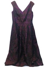 Ralph lauren women Fit/flare dress6 Deep Purple Floral Glitter Sleeveless V-neck