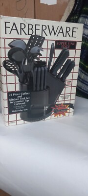 FARBERWARE 22 PC CUTLERY AND KITCHEN TOOL SET IN COUNTER TOP CAROUSEL