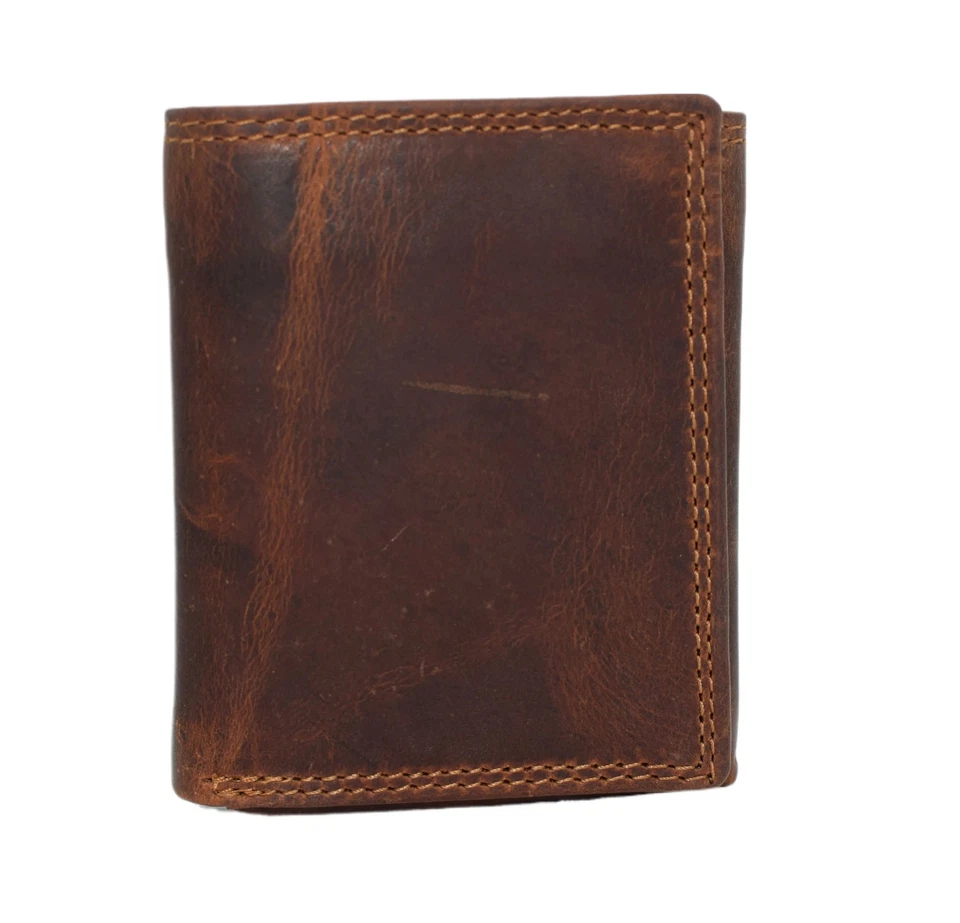 RFID Blocking Hunter Brown Vintage Distressed Leather Trifold Wallet - Image 4 of 4
