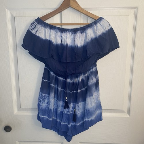 American Eagle Outfitters Women’s Blue Tie-dye Strapless Romper Size M AE Boho