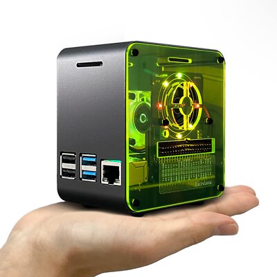 Raspberry Pi 4 Case, Miniature Desktop Aluminum Case with Cooling Fan and Col...