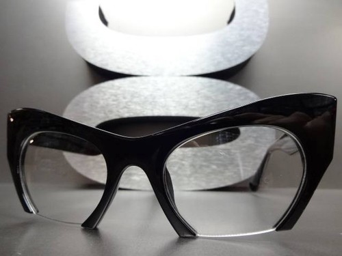 CLASSIC VINTAGE 60's CAT EYE Style Clear Lens EYE GLASSES Black Fashion Frame - Picture 6 of 12