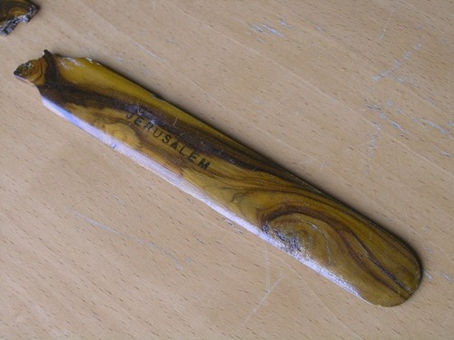 Temprano Raro Vintage Jerusalén Madera de Oliva Página Girador Carta Abridor Roto Reglado - Imagen 2 de 6