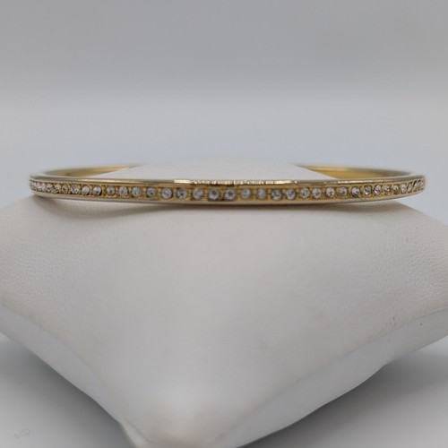 Monet Clear Rhinestone Thin Oval Bangle Bracelet Gold Plated - Picture 1 of 12