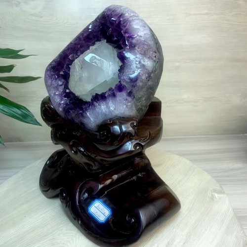 17.2LB Natural Amethyst Geode Crystal Calcite Decor Stone Mineral Specimen Stand - Picture 9 of 10