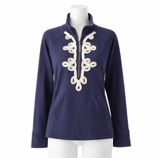 Lilly Pulitzer Pullover Medium 1/2 Zip Embroidered Skipper Popover Navy White