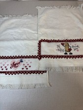Vintage Cannon Cross Stitch Hand Towels Set Valentines Love Nuts About You USA