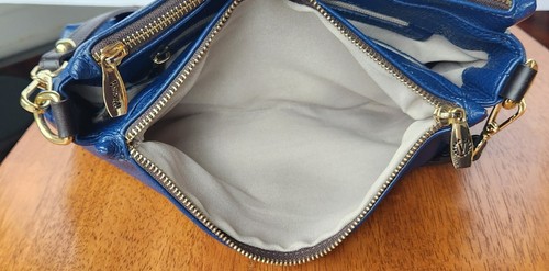Valentina Genuine Leather Dark Blue Double Zip Shoulder Bag - Picture 12 of 16