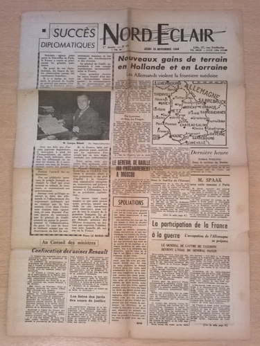 NORD ECLAIR vom 16.11.1944 - Bodengewinne in Holland und Lothringen / G. Bidault - Bild 1 von 10