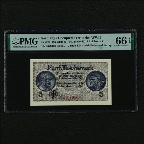 1940-45 Germany/Occupied Territories WWII 5 Reichsmark Pick#R138a PMG 66 EPQ UNC