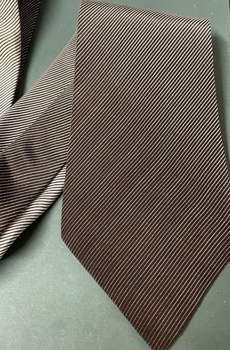 Corbata de Seda, Hombre Vintage H. Prochownick Marrón Diagonal Raya Desvanecida a Crema - Imagen 2 de 8