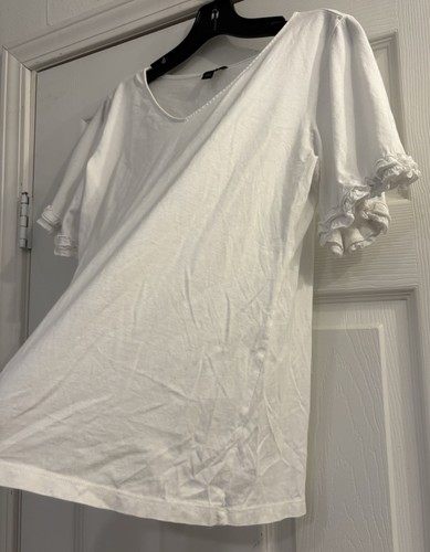 Ann Taylor Boho Ruffle Short Sleeve Size M Cotton V Neck T Shirt - Picture 3 of 8