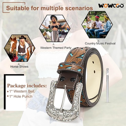 Elegant Faux Leather Western Belt for Women - Turquoise and Rhinestone Design - Foto 8 di 10