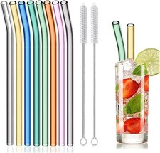 8 Pcs Reusable Glass 8Pcs Bent, Yellow,Blue,Amber,Green,Grey,Transparent,Pink 
