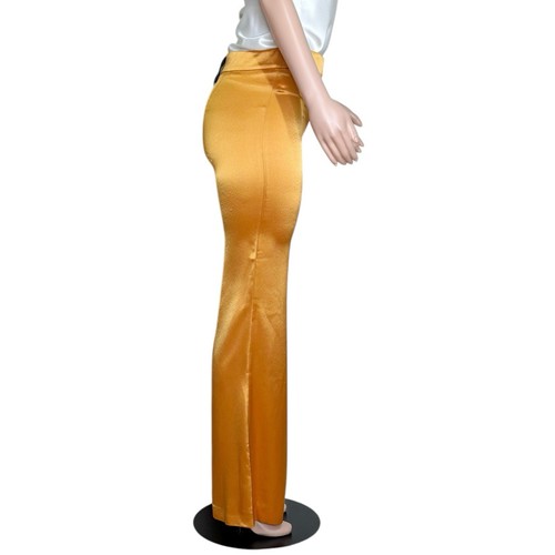 $695 GALVAN LONDON Julianne Pantaloni svasati in raso a vita alta, ocra, 2 (US) - Foto 6 di 7