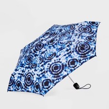 ShedRain Mini Manual Compact Umbrella - Blue Tie-Dye: Shibori Pattern
