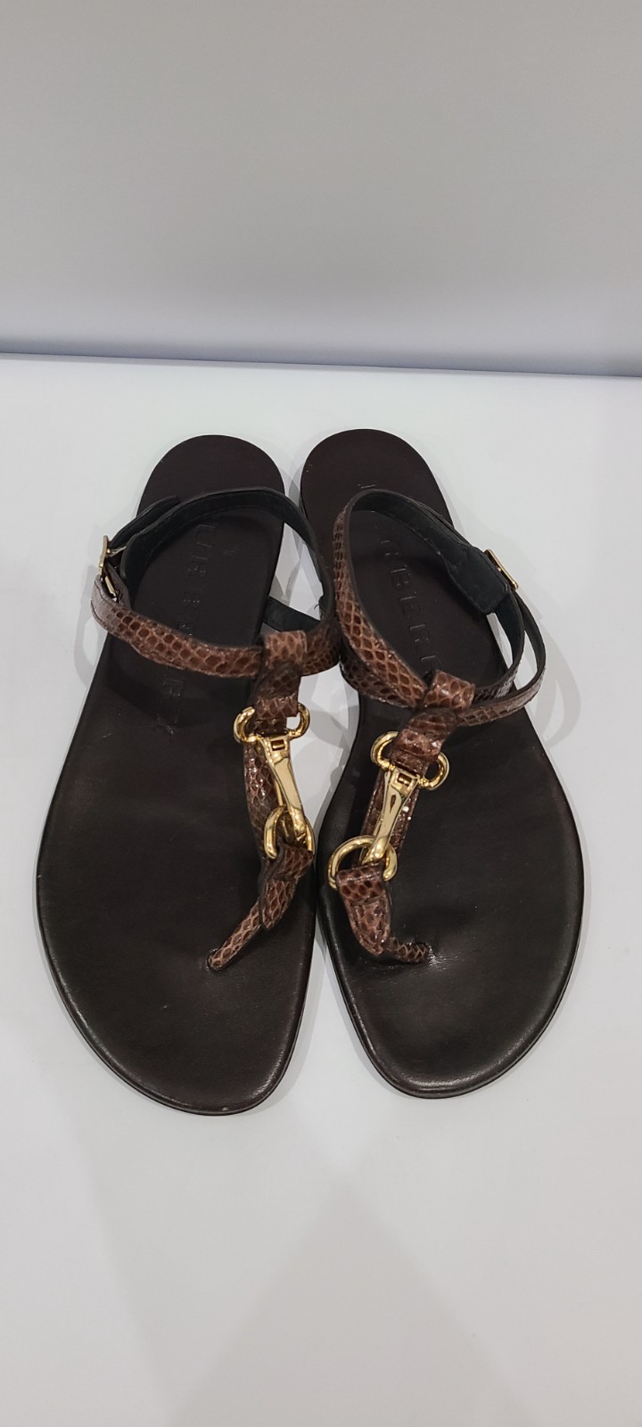 Burberry Brown Python Ankle Strap Flat Sandals Si… - image 2