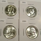 LOT OF 4 BU WASHINGTON QUARTERS 1956 1961 1962 1964 0.7233 oz SILVER 25c