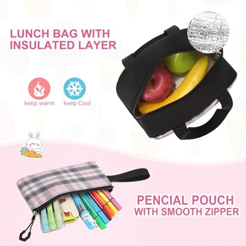 School Backpack With Lunch Box for Girls, Cute Bookbag for Kids Teens Black - Bild 6 von 7