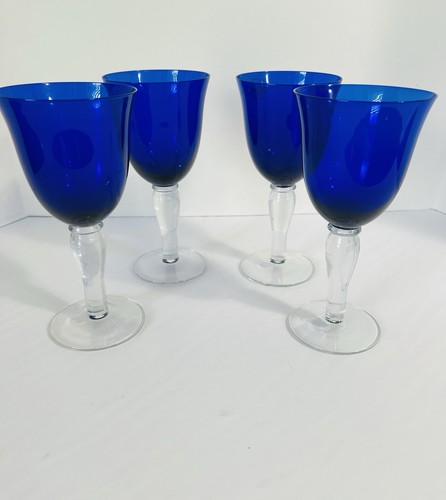 Vintage Set mit vier Gibson Sammlerstücken handgefertigte kobaltblaue Wasserkelche ~ SCHÖN!! - Bild 1 von 12