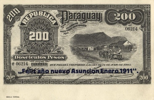 paraguay, 200 Pesos Banknote (1911) Grüter Postcard