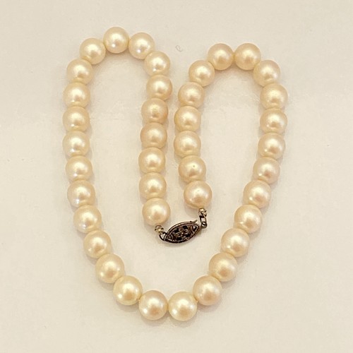 Vintage 925 Sterling Silber Verschluss hell creme Perle Perlen Halsreif Halskette - Bild 2 von 7