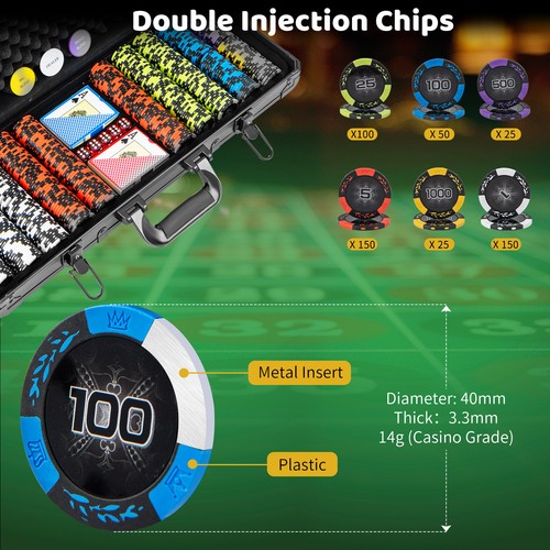 14 Gram Clay Poker Chip Set 500 Pieces Claytec Style Chips with Aluminum Case - Picture 5 of 10