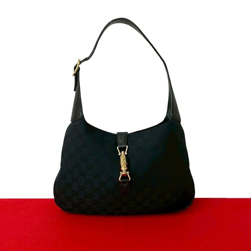 GUCCI Jackie Shoulder Bag leather canvas black em947
