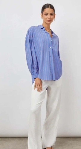 Rails | Blue Button Down Puff Sleeve Janae in Lima Stripe M NWT New - Picture 3 of 12