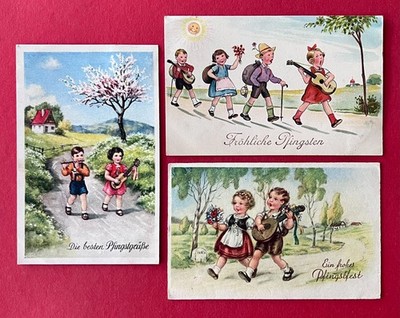 3 x Glückwunsch AK PFINGSTEN 1926/41 Kinder mit Gitarre    ( 175862