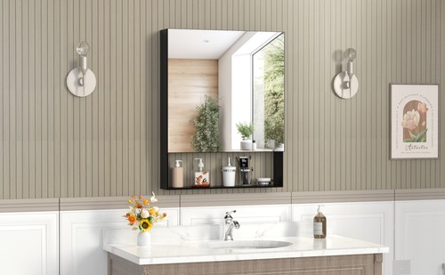 Specchio bagno 24" x 30" nero marrone alluminio armadietto medicinali specchio vanità - Foto 3 di 11