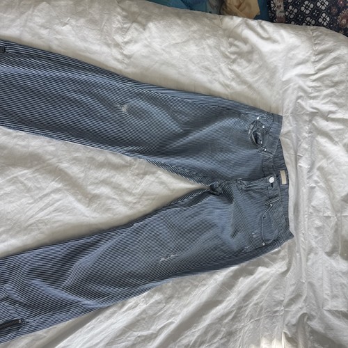 MOTHER Jeans Womens 29 The Looker Skinny Pinstripe White/Light Blue Ankle Zip - Picture 7 of 16
