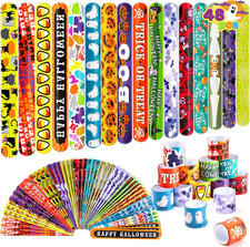 48 PCS Halloween Slap Bracelets for Kids, Friendship Bracelets Bulk for Hallowee