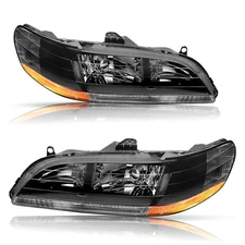 Fit For 1998-2002 Honda Accord Black Amber Corner Headlights Assembly Pair