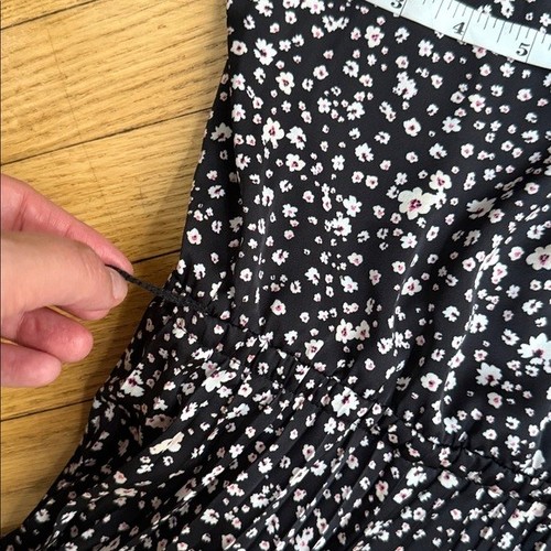 ON-34th Black Floral Pleated Satin Midi Shirt Dress Long Sleeve Tie Waist Size L - Picture 9 of 14