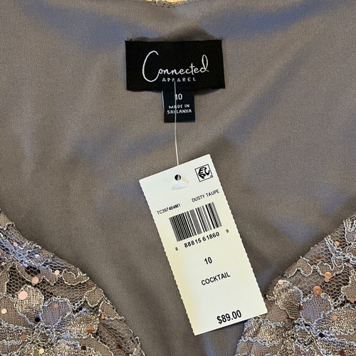 Connected Women's Dress Sequined V-Neck Floral Lace Sweetheart Platinum 4 New - Picture 4 of 10