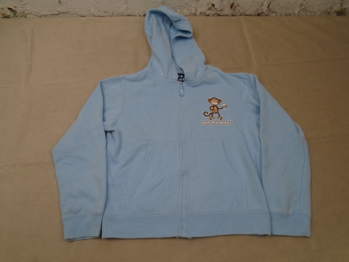 New Vintage Bobby Jack Got Monkey? Milk Zip Up Hoodie Girls Sz 