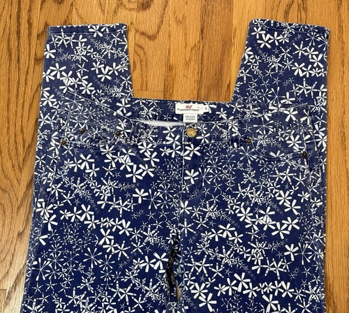 PANTALONES TOBILLEROS VINEYARD VINES para mujer~talla 10~algodón elástico azul/blanco defecto floral - Imagen 8 de 21