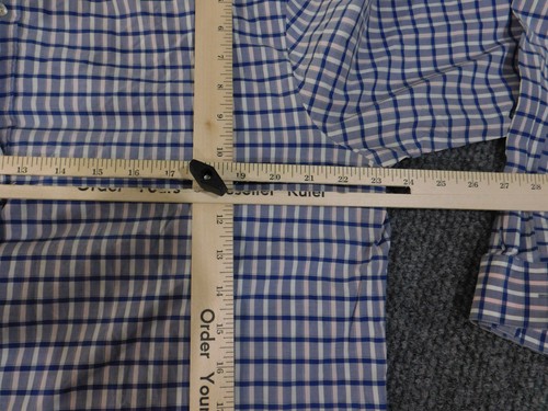 Hugo Boss Shirt Mens 17.5 2XL Blue Pink White Check Plaid Button Up Classic - Picture 6 of 15
