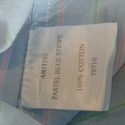 Camisa con botones Cotton Traders de algodón a rayas azul claro verde pastel - Talla M - Imagen 6 de 7