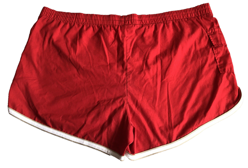 Vintage Herren L 36-38 Gym Shorts Hose rot String gefüttert weiß Streifen Tasche Retro USA - Bild 10 von 11